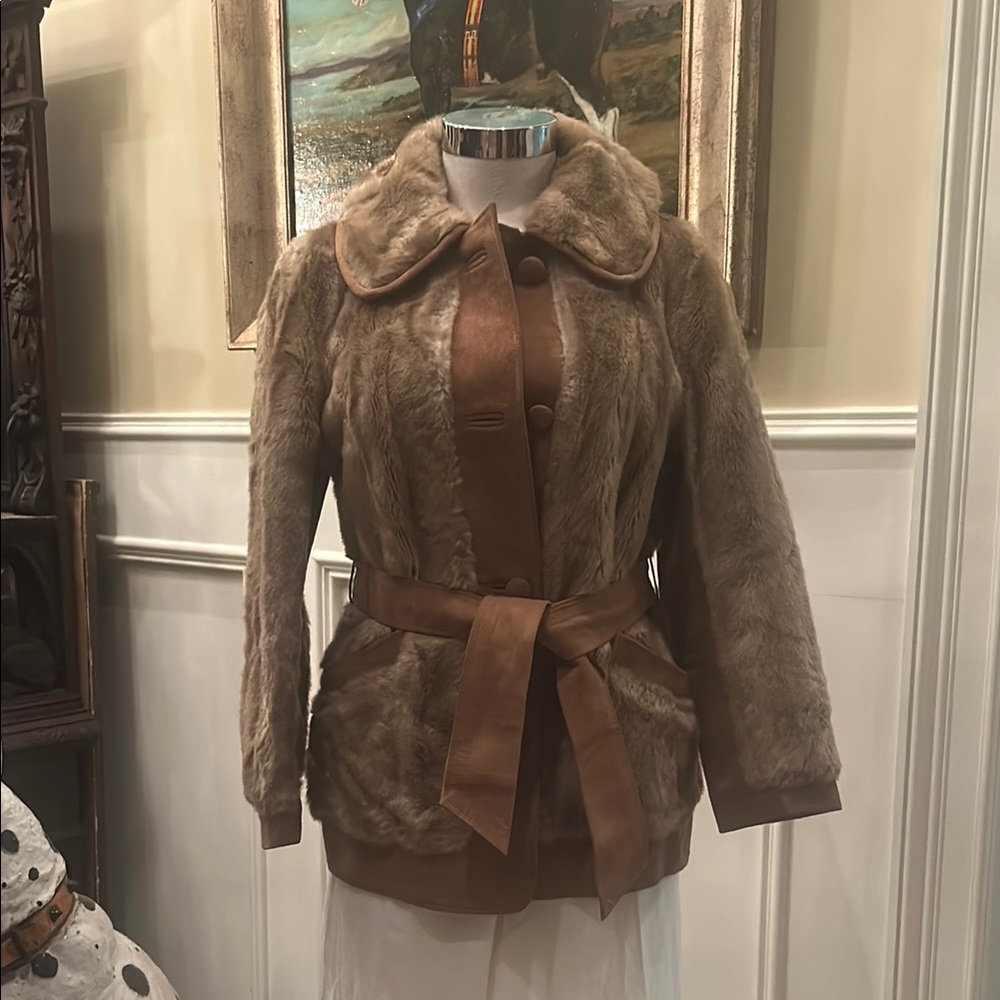 Vintage Tissavel France Sz S Women's Brown Faux Fur Suede Coat GVC